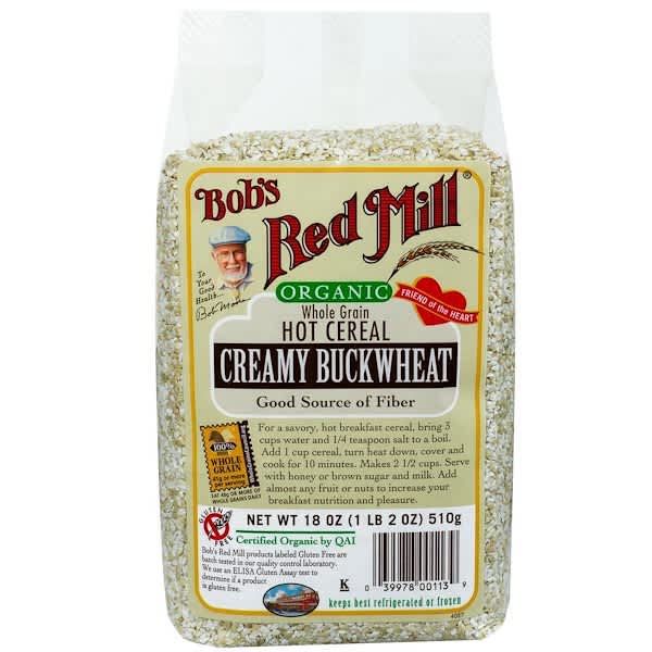 Bob's Red Mill, オーガニック、全粒粉ホットシリアル、 クリーミーバックウィート（そば粉）、 18オンス (510 g)