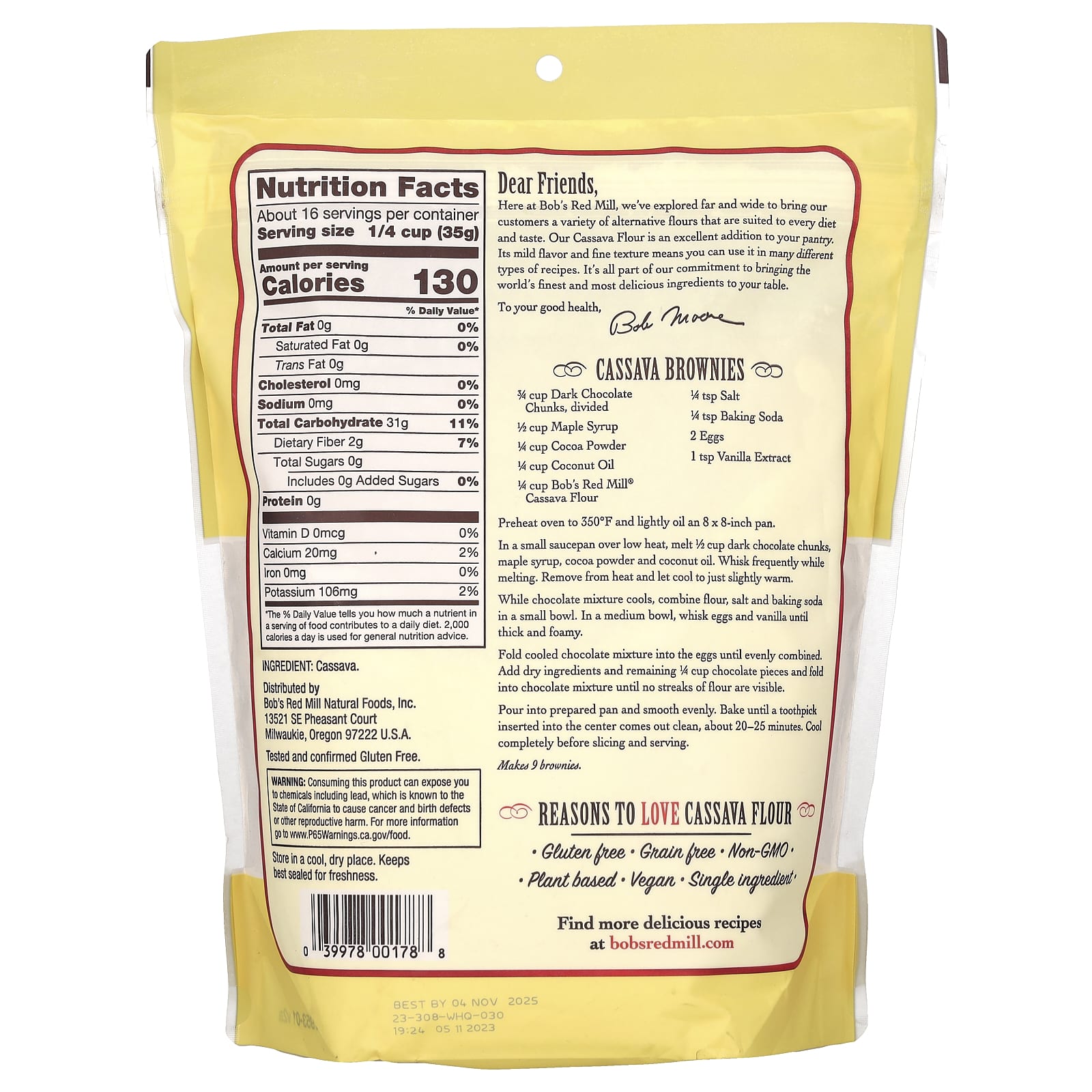 Bob's Red Mill, Cassava Flour, Grain Free, 20 oz (567 g)