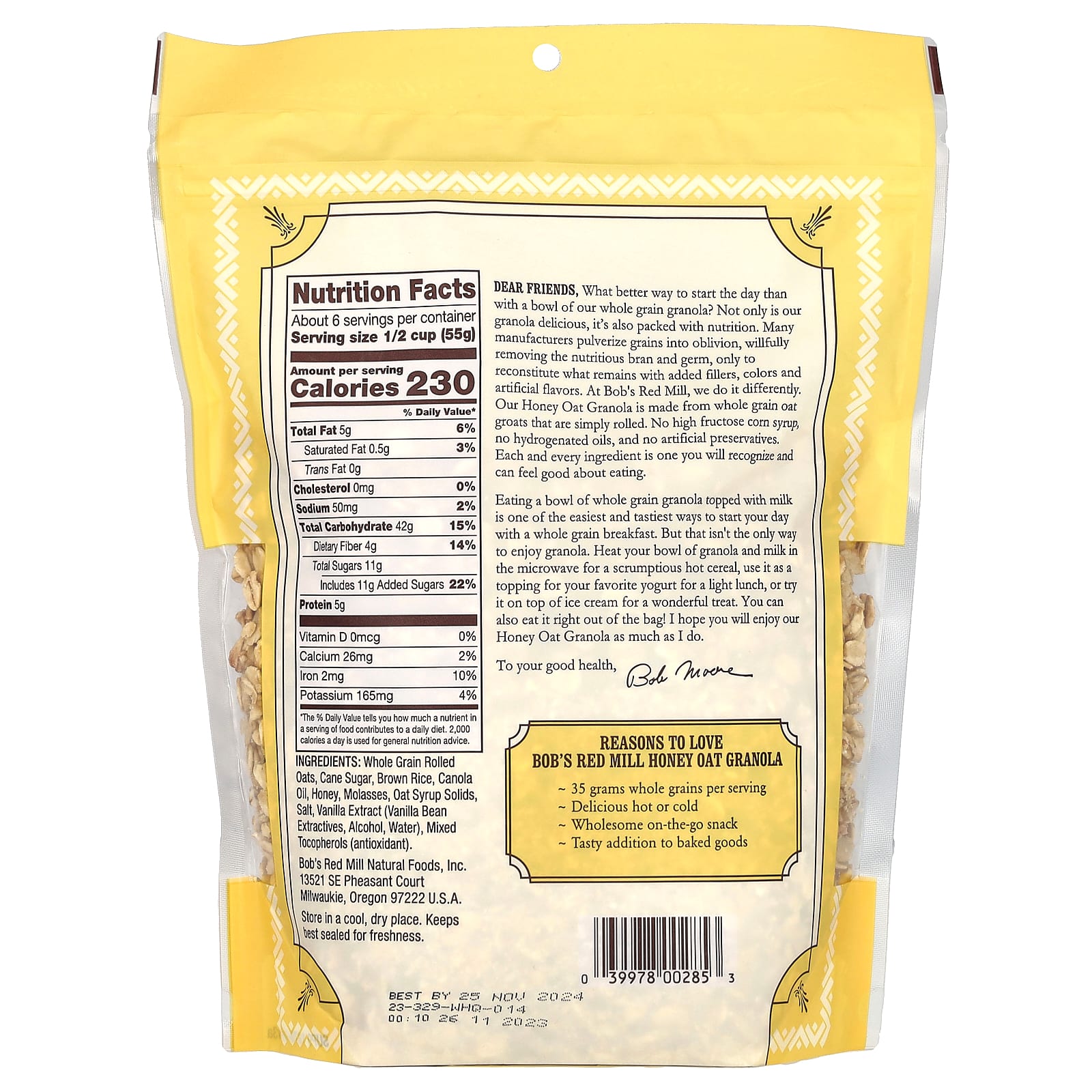 Bob's Red Mill Granola, Honey Oat: Calories, Nutrition Analysis & More