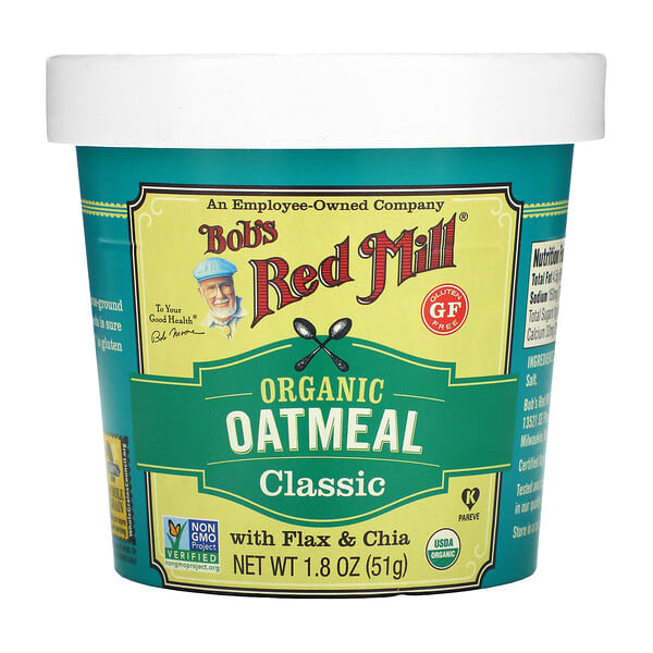 Bob's Red Mill, オーガニックオートミールカップ、クラシック・フラックス&チア、1.8 oz (51 g)