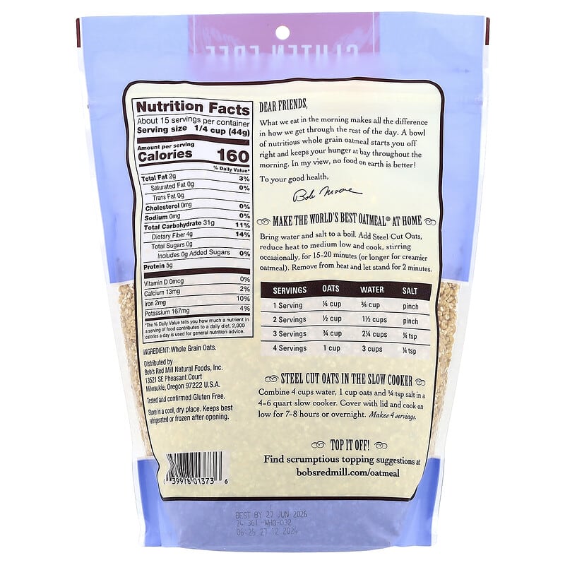 Steel Cut Oats, Whole Grain, Gluten Free, 24 oz (680 g)