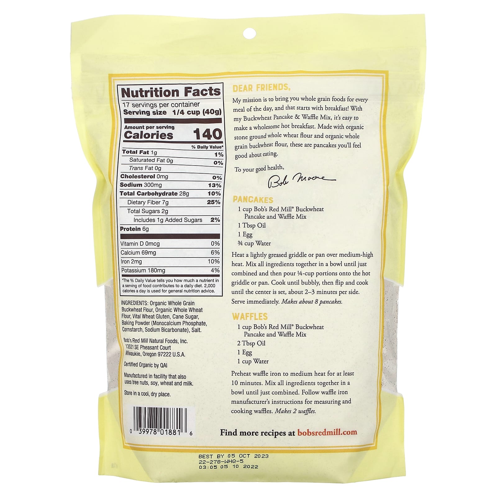 Bob's Red Mill, Buckwheat Pancake & Waffle Mix, Whole Grain, 1 lb 8 oz