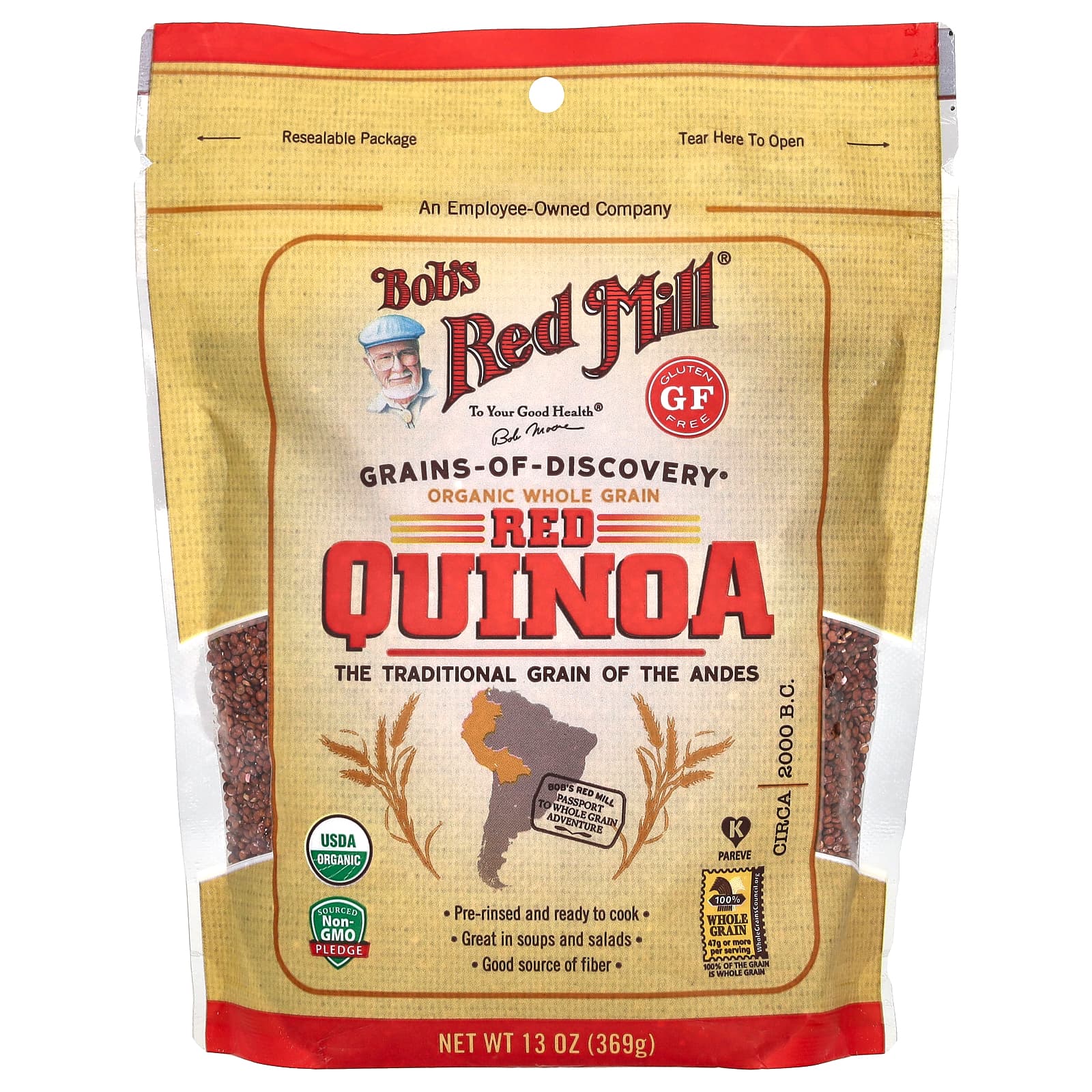 Bob's Red Mill, Quinua roja orgánica, Grano integral, 369 g (13 oz)