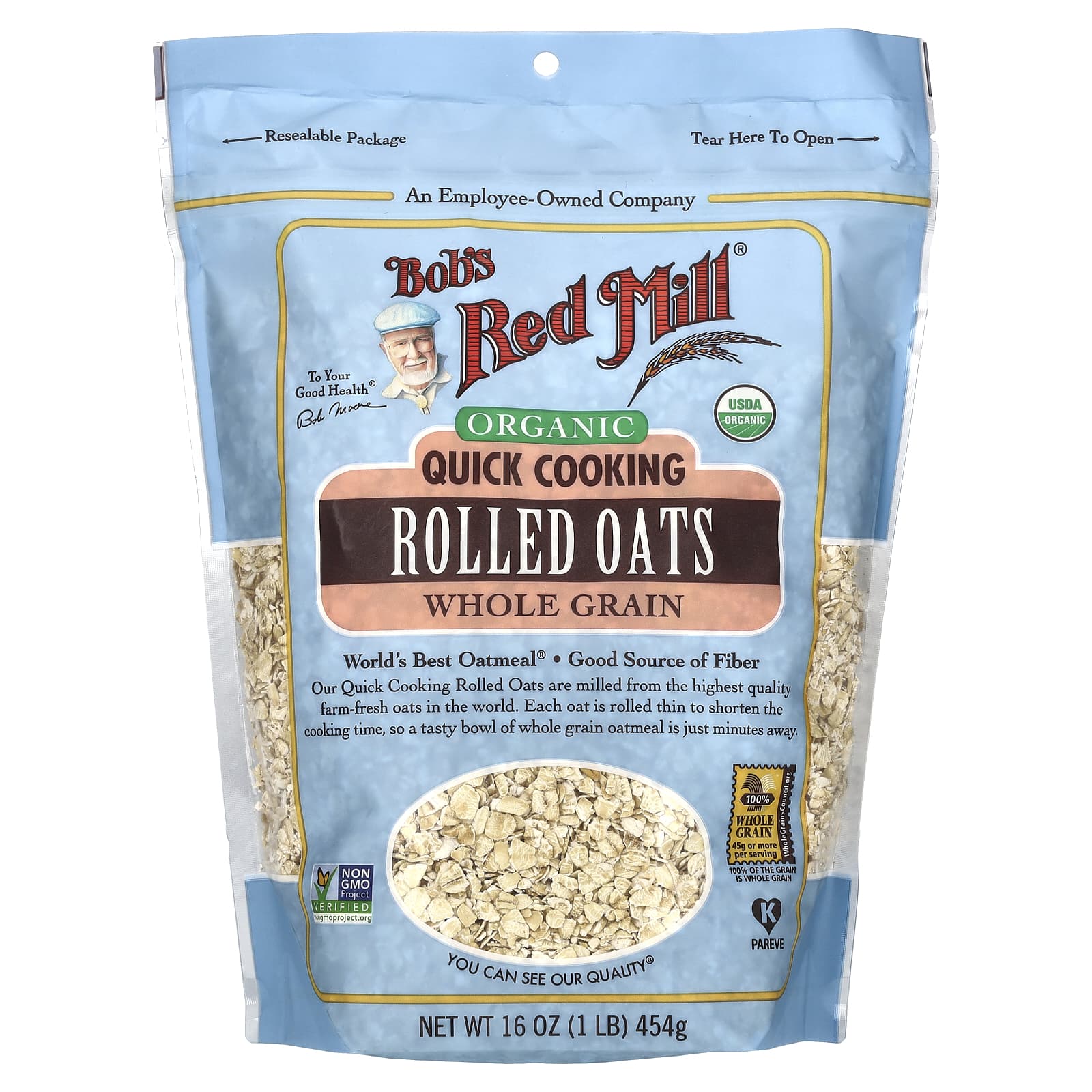 Organic Quick Cooking Rolled Oats, Whole Grain, 16 oz (454 g)