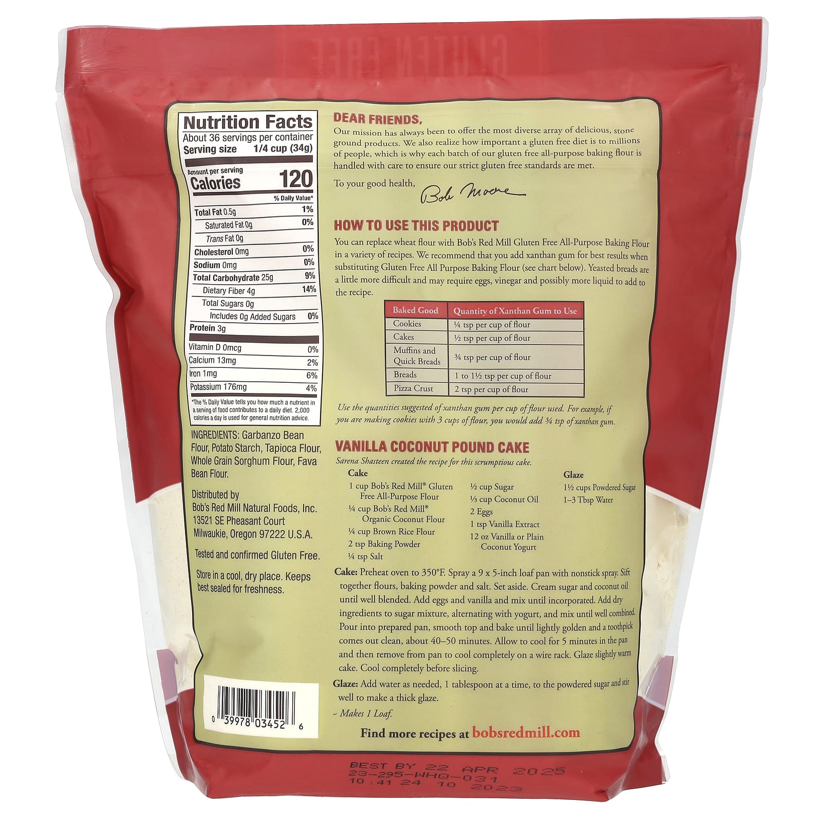 Bob's Red Mill, All Purpose Baking Flour, Gluten Free, 44 oz (1.24 kg)