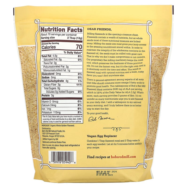 Farine de graines de lin dorées biologiques, 907 g