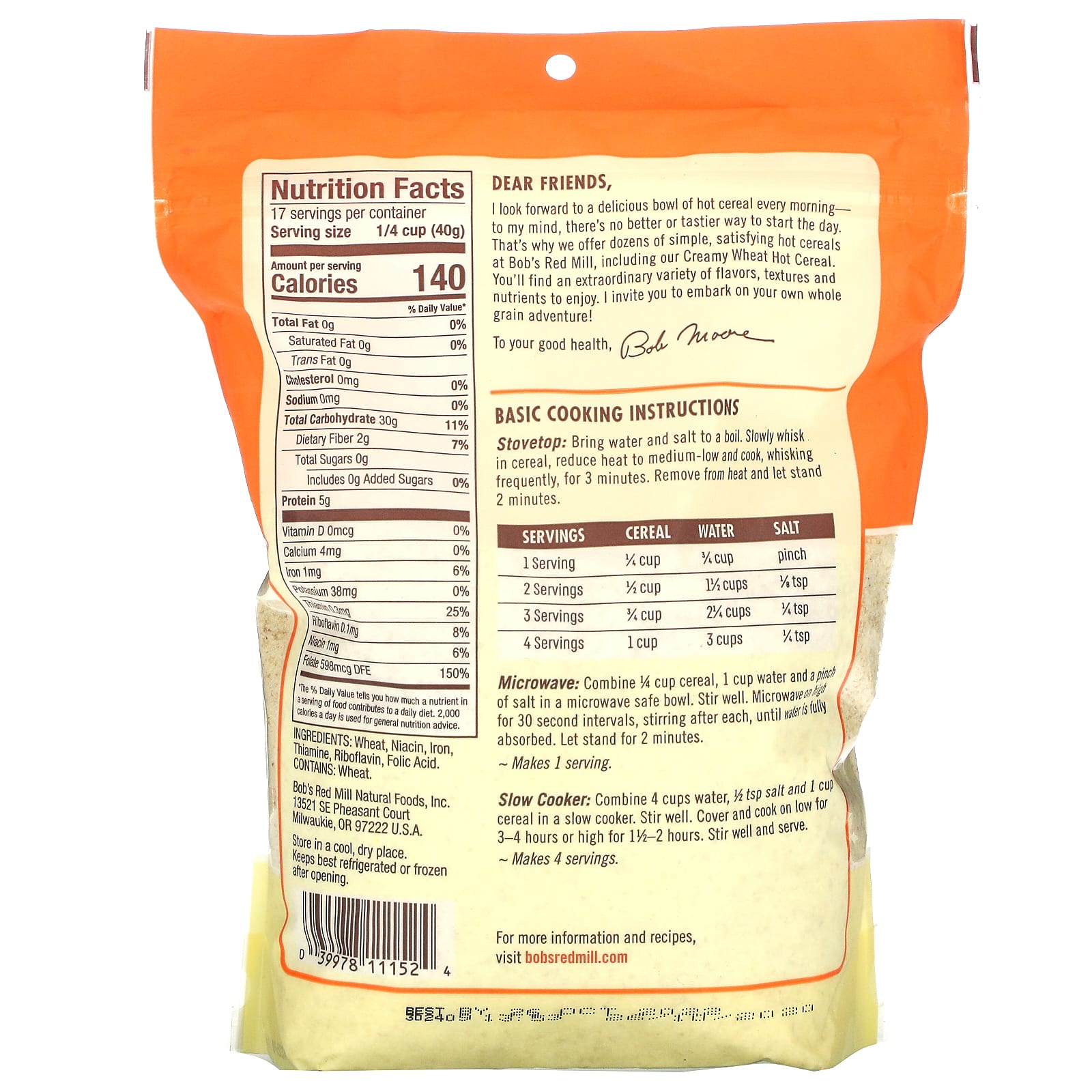 bob's red mill creamy wheat farina