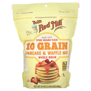 Bob's Red Mill, Mezcla para panqueques y gofres de 10 granos, Cereal integral, 680 g (24 oz)