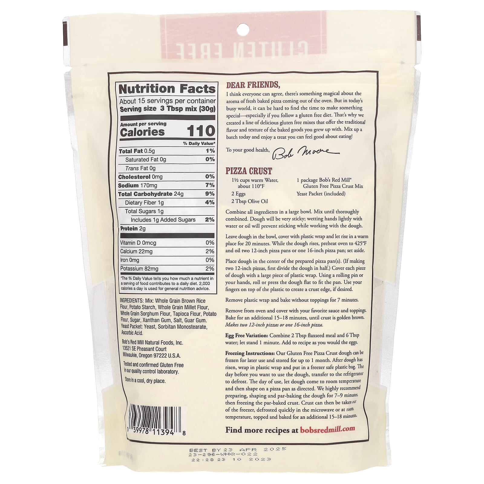 Bob's Red Mill, Pizza Crust Mix, Gluten Free, 16 oz (454 g)