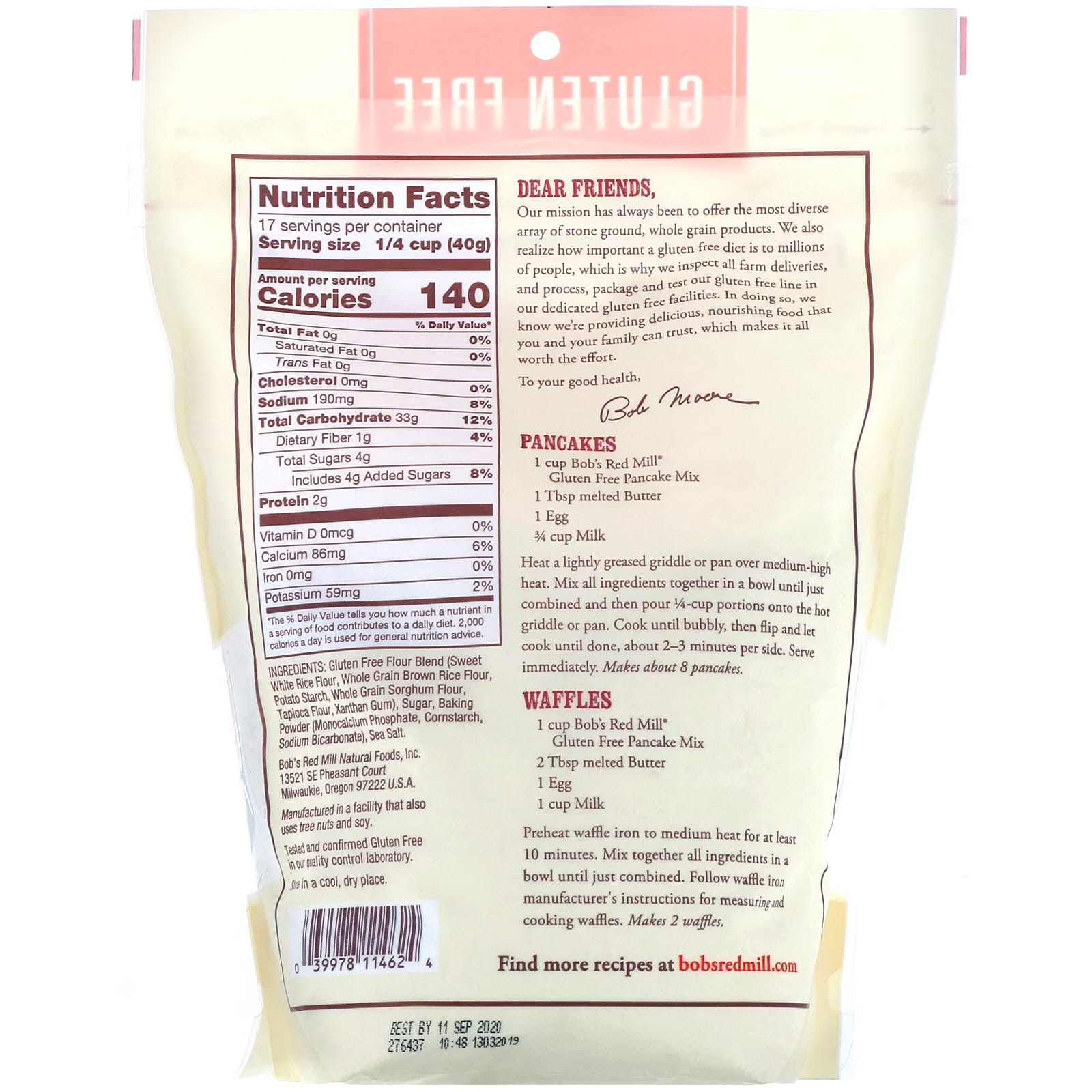 Bob S Red Mill Pancake Mix Gluten Free 24 Oz 680 G