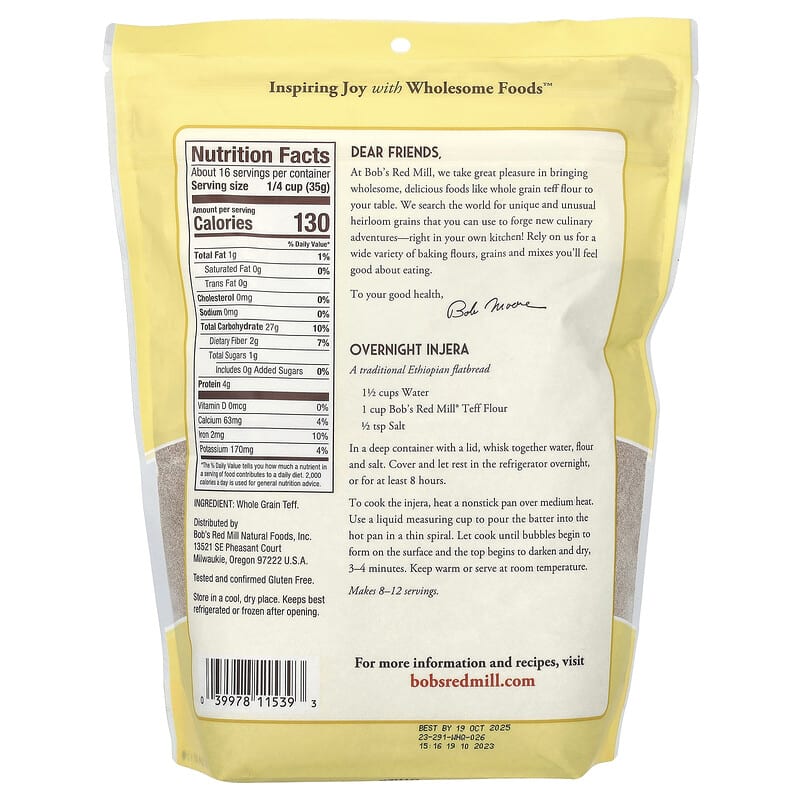 Nutrition Facts Cup4cup Ancient Grains Flour Certified Gluten Free