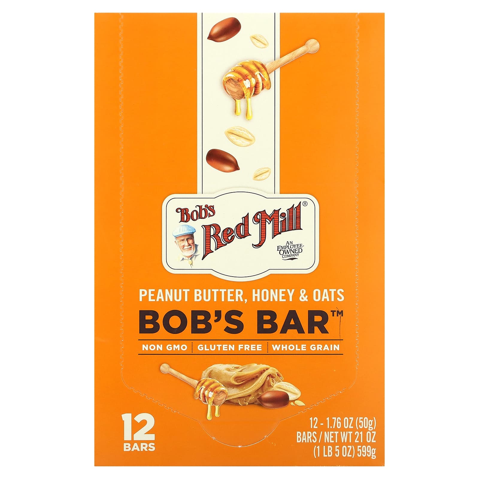 Bob's Red Mill, Bob's Bar, Peanut Butter, Honey & Oats , 12 Bars, 1.76 ...