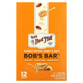 Bob's Red Mill‏, Bob's Bar, חמאת בוטנים, דבש ושיבולת שועל, 12 חטיפים, 50 גרם (1.76 אונקיות) כל אחד