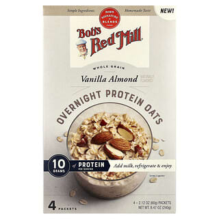 Bob's Red Mill, Jednodenní proteinové ovesné vločky, celozrnné, vanilkové mandle, 4 balení, po 60 g