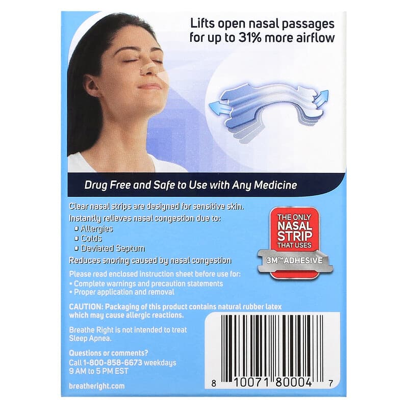 Breathe Right – Tiras nasales transparentes para piel sensible tamaño  pequeñomediano 30 tiras paquete de 4 – Yaxa Costa Rica