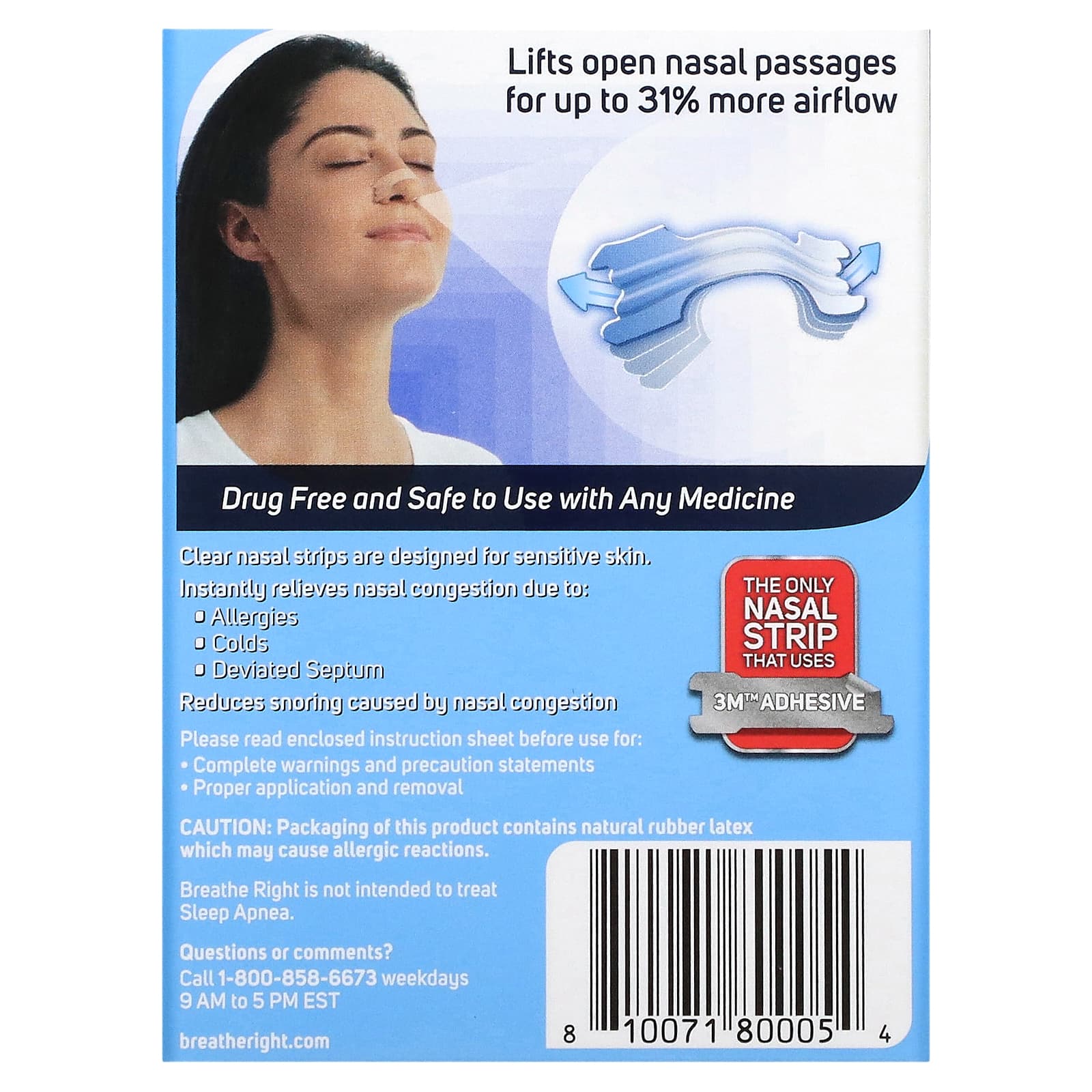 Breathe Right, Nasal Strips, Clear For Sensitive Skin, Large, 30 Clear