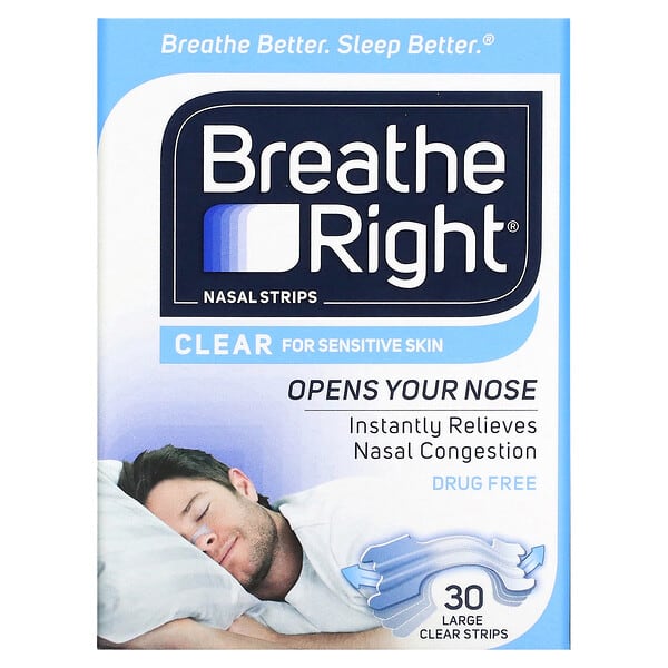 Breathe Right, 透明鼻貼，敏感肌膚專用，大號，30 片透明鼻貼