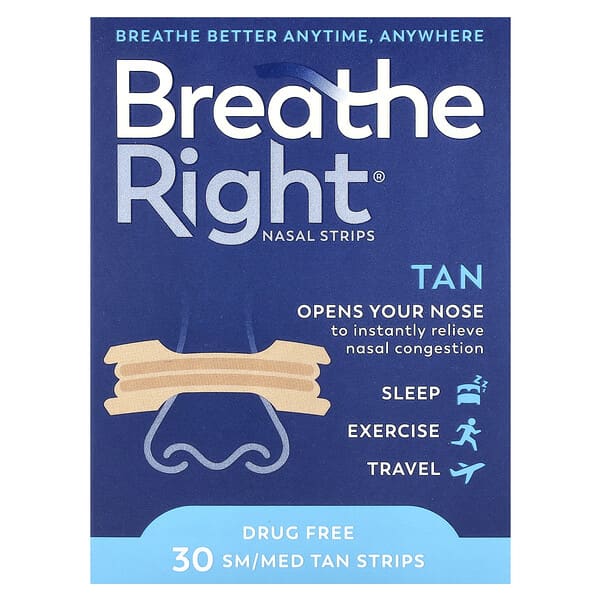Breathe Right, 鼻貼，小號/中號，30 片棕褐色鼻貼