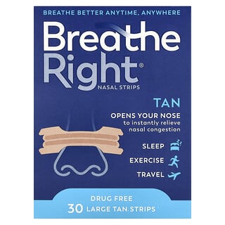 Breathe Right, Tiras nasales, Tamaño grande, Color ocre, 30 tiras