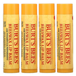 Burt's Bees, Bálsamo labial de cera de abelha com vitamina E e hortelã-pimenta, 4 unidades, 4,25 g (0,15 oz) cada