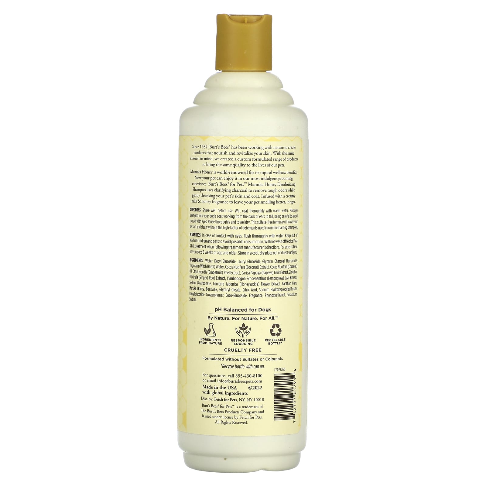 Burt's Bees, Manuka Honey Deodorizing Shampoo with Charcoal, For Dogs