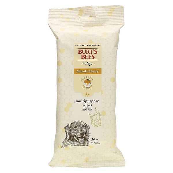Burt's Bees, Manuka Honey Multipurpose Wipes with Kelp, For Dogs, Milk &amp; Honey, 50 Wipes