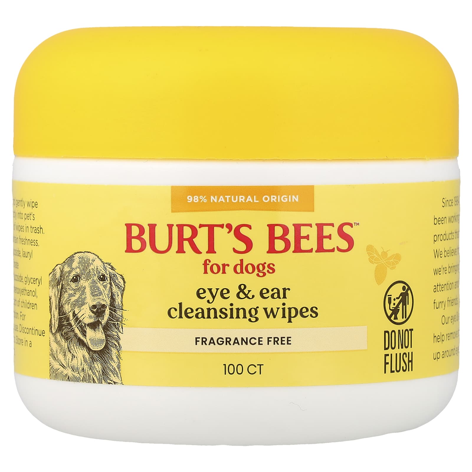 Burt's Bees, салфетки для очищения глаз и ушей, для собак, без отдушки, 100 шт.