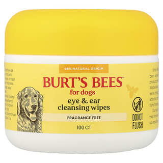 Burt's Bees, Toallitas de limpieza para ojos y oídos, Para perros, Sin fragancia, 100 unidades