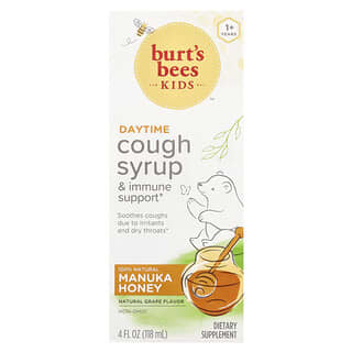 Burt's Bees, Niños, Jarabe para la tos y refuerzo inmunitario, Durante el día, 1 año en adelante, Uva natural, 118 ml (4 oz. Líq.)