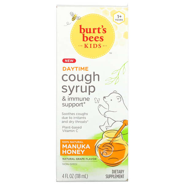 Burt's Bees, Enfants, Sirop contre la toux et soutien immunitaire, Jour, 1 an et plus, Raisin naturel, 118 ml