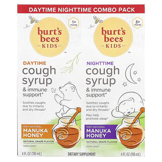 Burt's Bees, Kids, Daytime/Nighttime Cough Syrup & Immune Support, Combo Pack, Natural Grape, 2 Pack, 4 fl oz (118 ml) Each