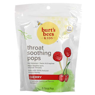 Burt's Bees, Kids, Throat Soothing Pops, 3+ Years, Cherry, 15 Throat Pops