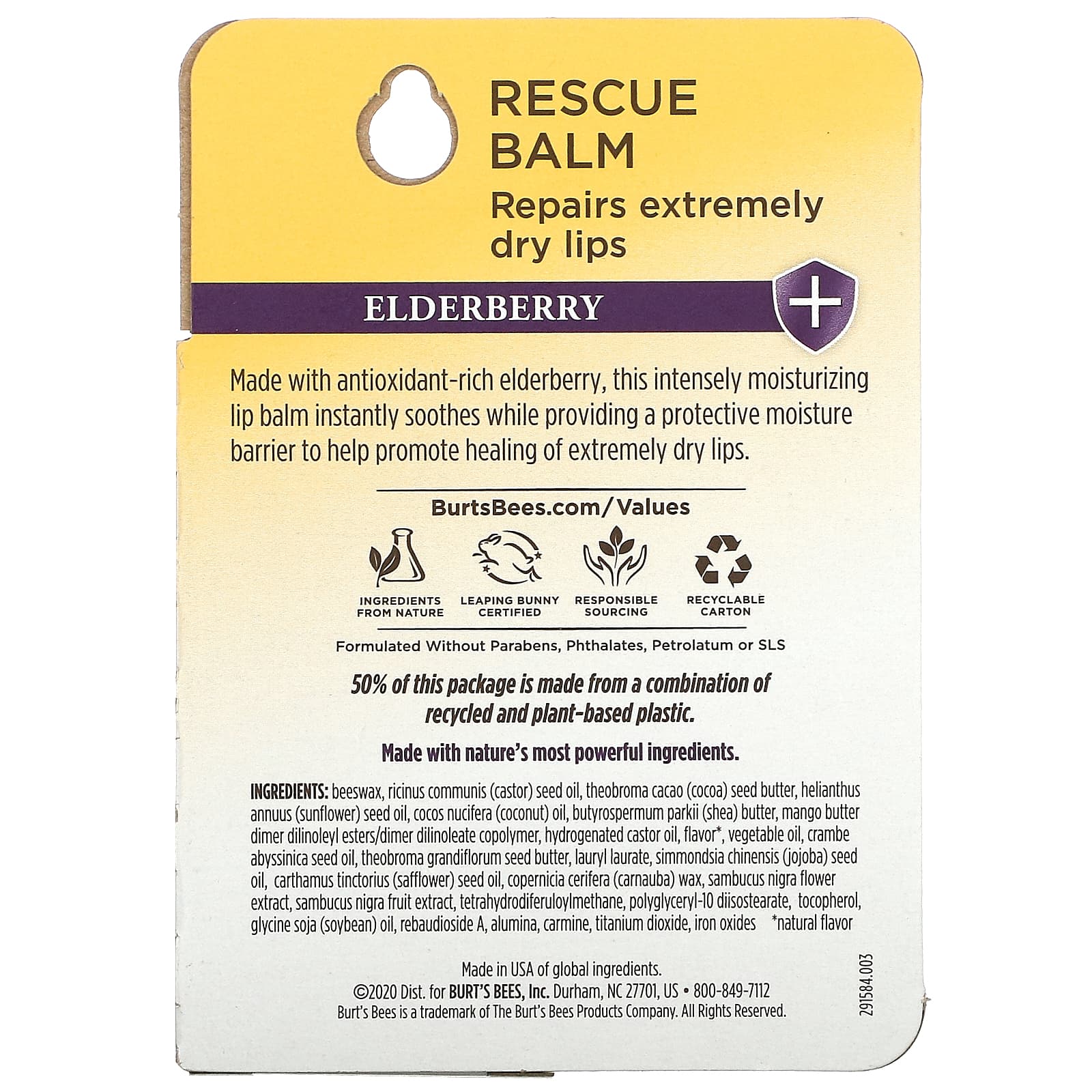 Burt's Bees, Rescue Balm, Elderberry, 2 Pack, 0.15 oz (4.25 g) Each