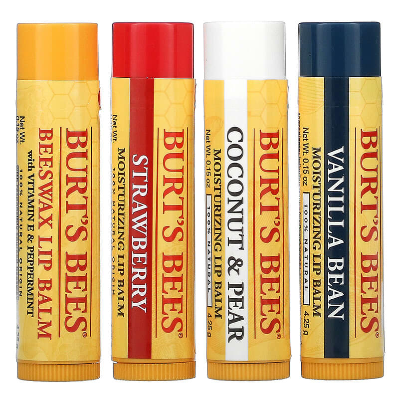 Burt's Bees Moisturizing Lip Balm, Value 4 Pack - 4 pack, 0.15 oz balms