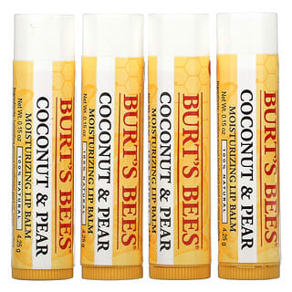 Burt's Bees, Увлажняющие бальзамы для губ, с кокосом и грушей, 4 шт. В упаковке, по 4,25 г (0,15 унции)