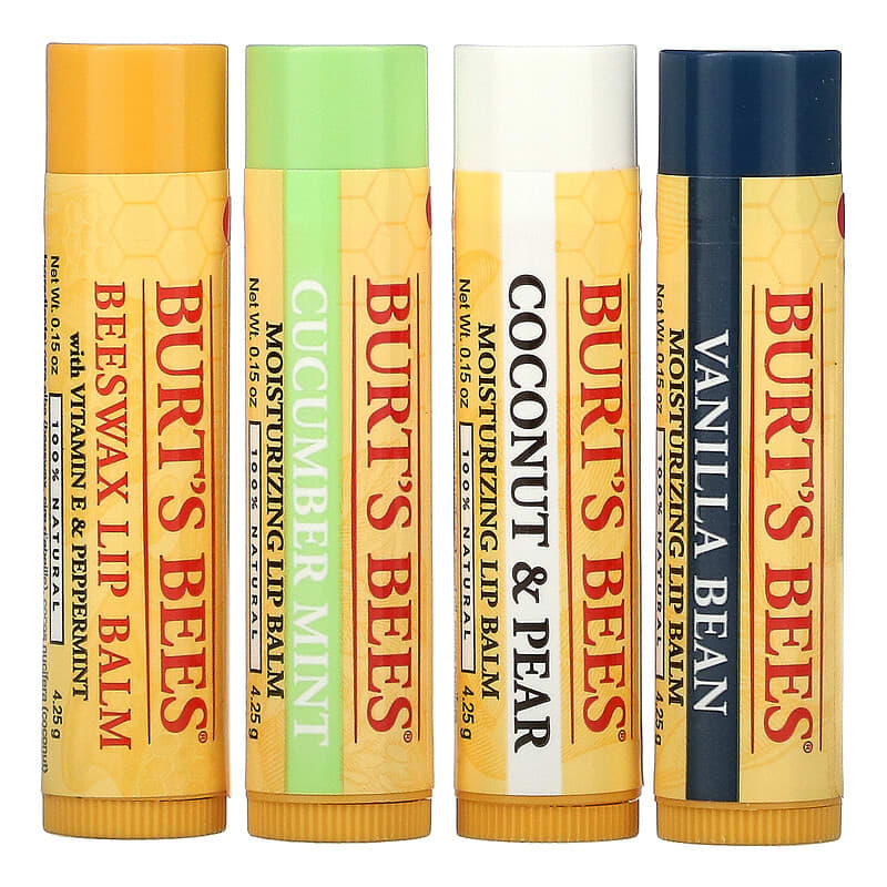  Burt's Bees Beeswax Lip Balm with Vitamin E & Peppermint 4  Pack 0.15 oz (4.25 g) Each