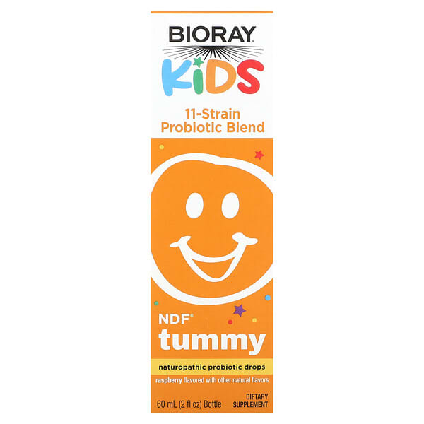 Bioray, 兒童，NDF Tummy，11 種菌株益生菌混合物，樹莓味，2 液量盎司（60 毫升）