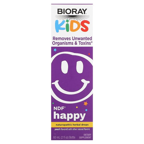 Bioray, NDF Happy, Removes Unwanted Organisms & Toxins, Kids, Peach, 2 fl oz (60 ml)