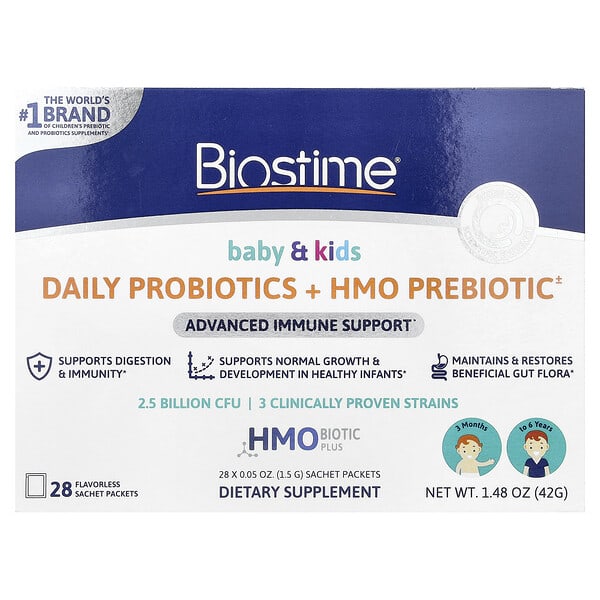 Biostime, 嬰兒和兒童，日常益生菌 + HMO 益生元，3 個月至 6 歲，無味，28 個小袋，每個 0.05 盎司（1.5 克）