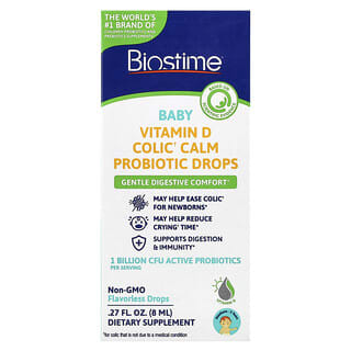 Biostime, Gotas probióticas de vitamina D Colic Calm para bebés, Recién nacidos-3 años, Sin sabor, 8 ml (0,27 oz. líq.)