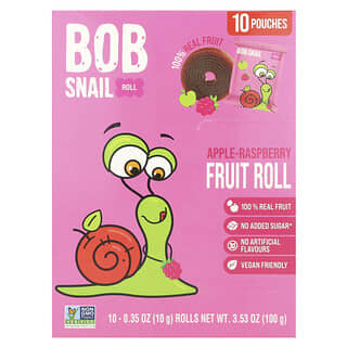 Bob Snail, Rollitos de frutas, Manzana y frambuesa, 10 bolsas, 10 g (0,35 oz) cada una