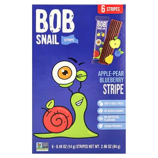 Bob Snail, Frutas a rayas, Manzana, pera y arándano azul, 6 tiras, 14 g (0,49 oz) cada una