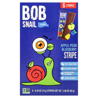 Bob Snail, Frugtstribe, æble-pære-blåbær, 6 striber, 14 g pr. stk.