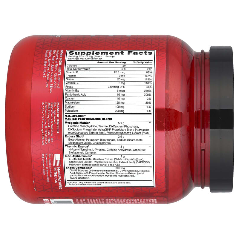 NO-XPLODE®, Suplemento preentrenamiento legendario, Raz azul, 555