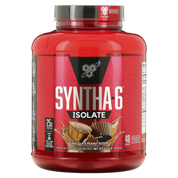 BSN, Syntha-6 Isolate, сухая протеиновая смесь, вкус шоколадного арахисового масла, 4.02 фунта (1.82кг)