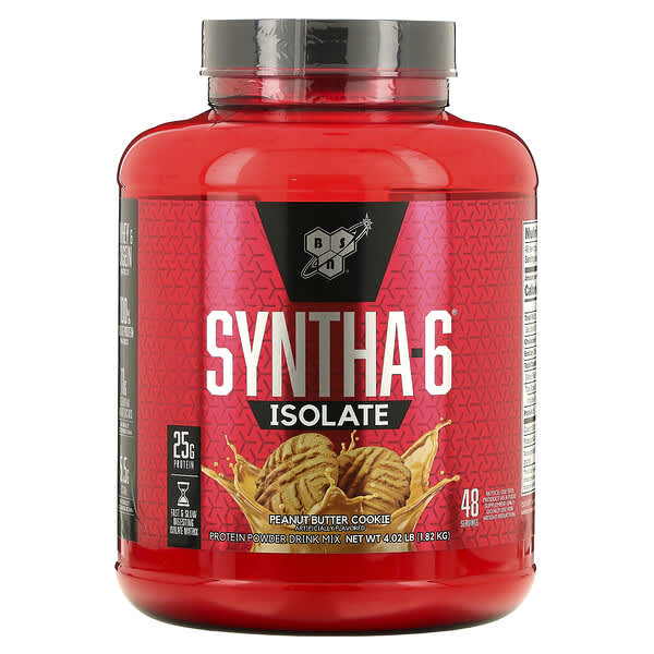 BSN, Syntha-6 Isolate（シンサシックス）アイソレート、プロテインパウダードリンクミックス、ピーナッツバタークッキー味、1.82kg（4.02ポンド）