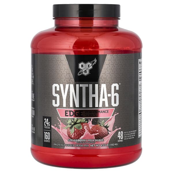 BSN, Syntha-6 에지, 단백질 파우더 혼합음료, 딸기 밀크 쉐이크 맛, 4.01 lb(1.82kg)