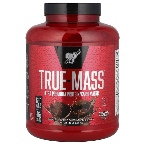 BSN, True-Mass® ส่วนผสมโปรตีน/คาร์โบไฮเดรตอัลตร้าพรีเมียม รสช็อกโกแลตมิลค์เชค ขนาด 5.82 ปอนด์ (2.64