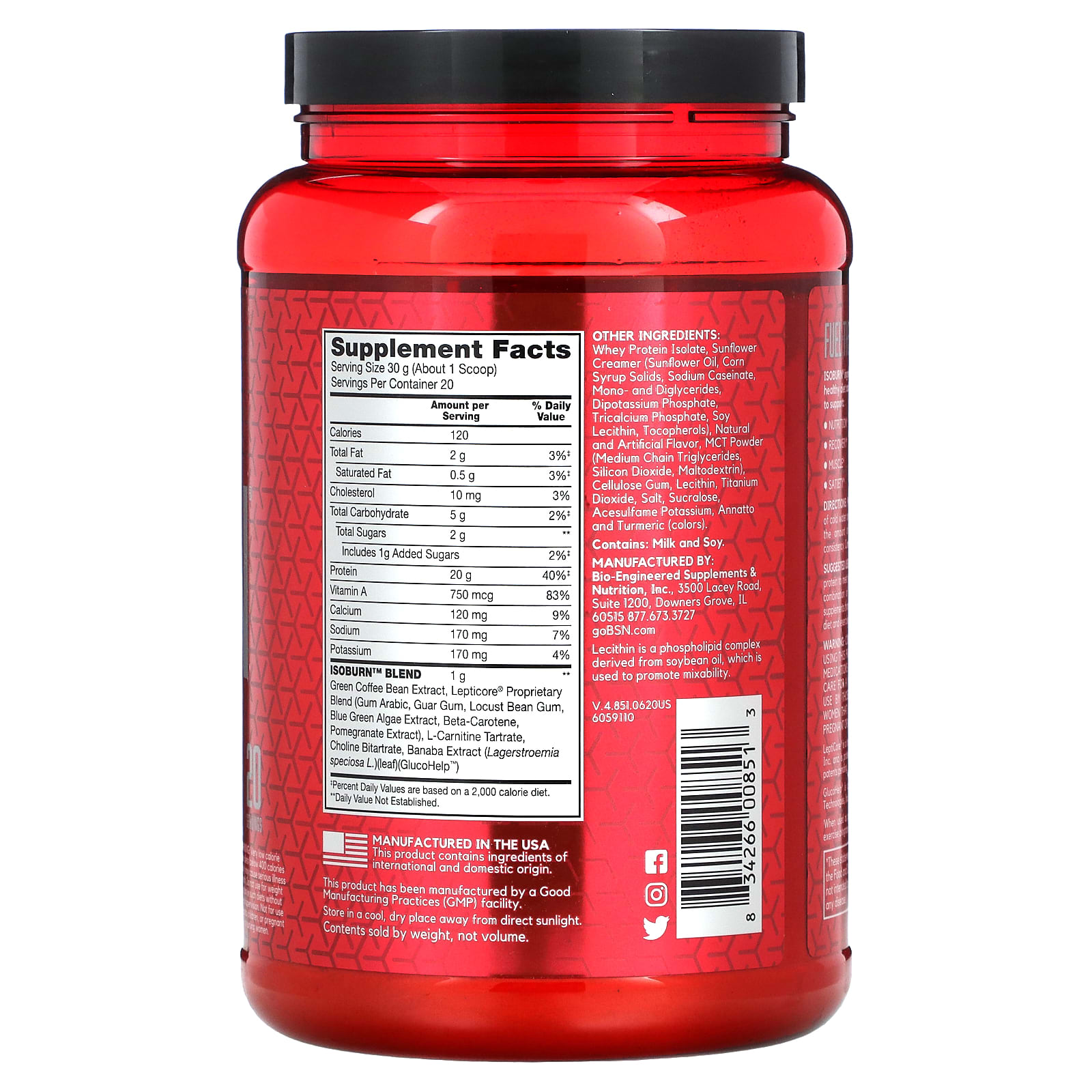 BSN, Isoburn, Fat Burning Protein Powder Matrix, Vanilla, 1.32 lb (600 ...