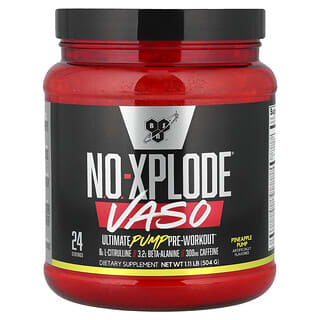 BSN, No-Xplode VASO, Suplemento preentrenamiento Ultimate Pump, Piña, 504 g (1,11 lb)